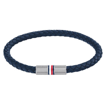 Ανδρικό βραχιόλι Tommy Hilfiger δερμάτινο σε μπλε χρώμα με πλεκτό σχέδιο.